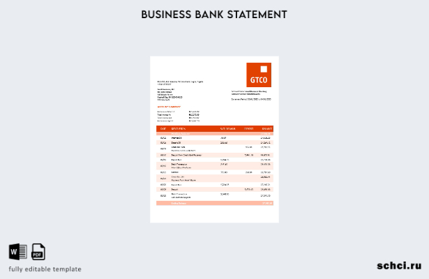 цифровая загрузка выписки по текущему счету организации GT Bank Шаблон в формате